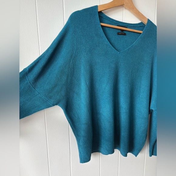 Massimo Dutti Teal Knit V-Neck Sweater | Size Medium - Picture 3 of 7